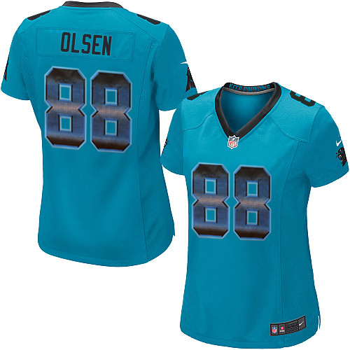 Women's Nike Carolina Panthers #88 Greg Olsen Limited Blue Strobe NFL Jersey