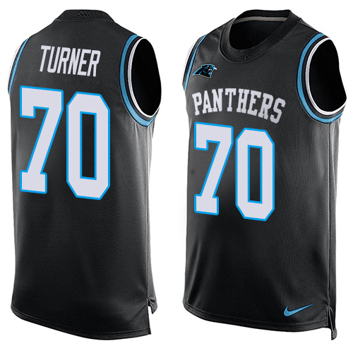 Men's Nike Carolina Panthers #70 Trai Turner Limited Black Player Name & Number Tank Top NFL Jersey