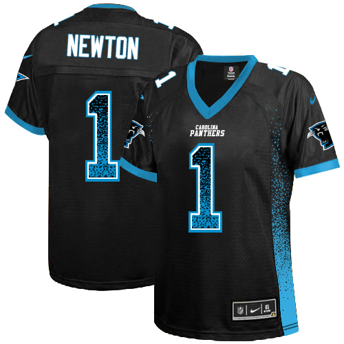 Women's Nike Carolina Panthers #1 Cam Newton Elite Black Drift Fashion NFL Jersey