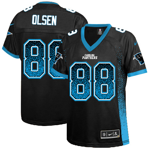 Women's Nike Carolina Panthers #88 Greg Olsen Elite Black Drift Fashion NFL Jersey