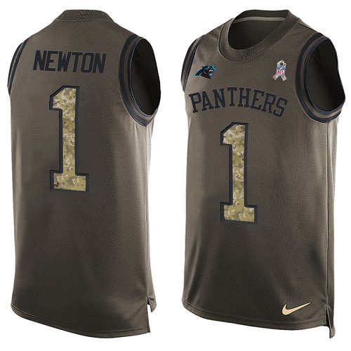 Men's Nike Carolina Panthers #1 Cam Newton Limited Green Salute to Service Tank Top NFL Jersey