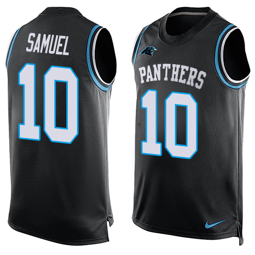 Men's Nike Carolina Panthers #10 Curtis Samuel Elite Black Player Name & Number Tank Top NFL Jersey