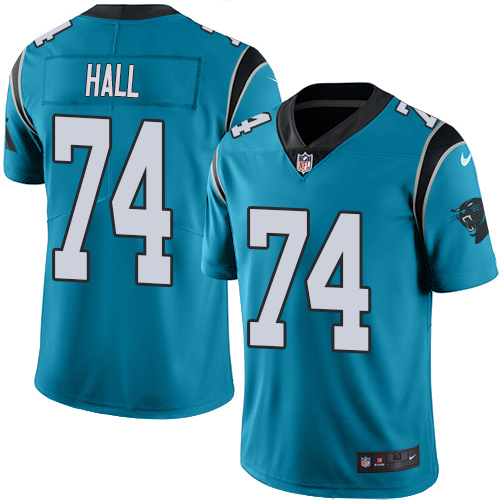 Men's Nike Carolina Panthers #74 Daeshon Hall Elite Blue Rush Vapor Untouchable NFL Jersey