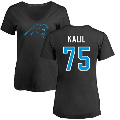 NFL Women's Nike Carolina Panthers #75 Matt Kalil Black Name & Number Logo Slim Fit T-Shirt