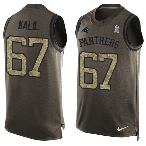 Men's Nike Carolina Panthers #67 Ryan Kalil Limited Green Salute to Service Tank Top NFL Jersey