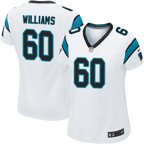 Women's Nike Carolina Panthers #60 Daryl Williams Game White NFL Jersey