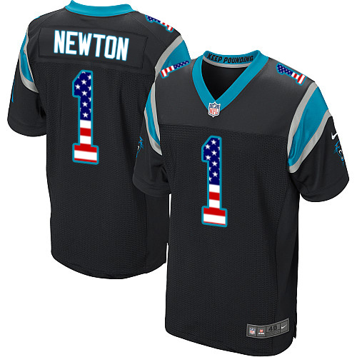 Men's Nike Carolina Panthers #1 Cam Newton Elite Black Home USA Flag Fashion NFL Jersey
