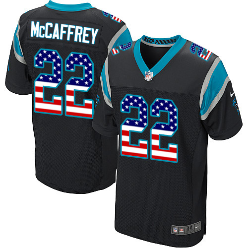 Men's Nike Carolina Panthers #22 Christian McCaffrey Elite Black Home USA Flag Fashion NFL Jersey