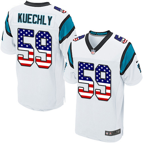 Men's Nike Carolina Panthers #59 Luke Kuechly Elite White Road USA Flag Fashion NFL Jersey