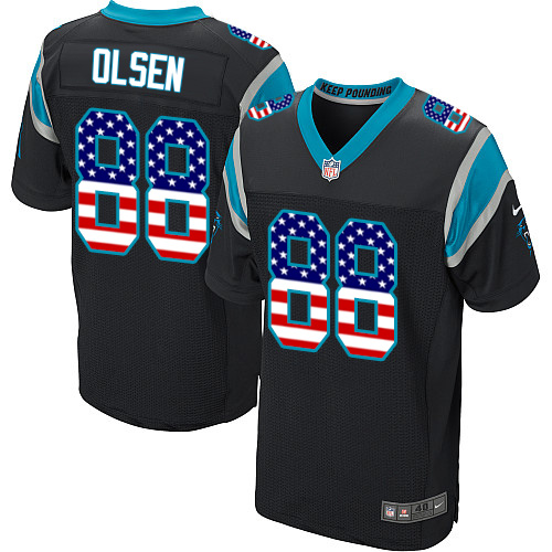Men's Nike Carolina Panthers #88 Greg Olsen Elite Black Home USA Flag Fashion NFL Jersey