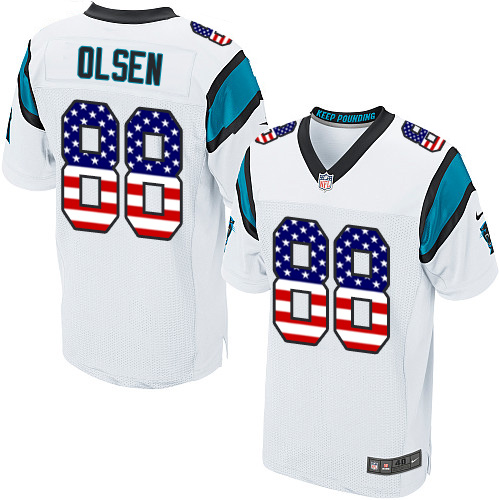 Men's Nike Carolina Panthers #88 Greg Olsen Elite White Road USA Flag Fashion NFL Jersey