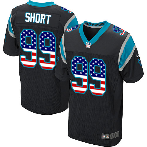 Men's Nike Carolina Panthers #99 Kawann Short Elite Black Home USA Flag Fashion NFL Jersey