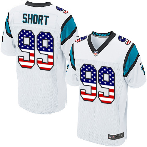 Men's Nike Carolina Panthers #99 Kawann Short Elite White Road USA Flag Fashion NFL Jersey