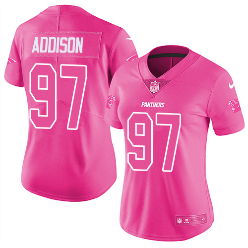 Women's Nike Carolina Panthers #97 Mario Addison Limited Pink Rush Fashion NFL Jersey