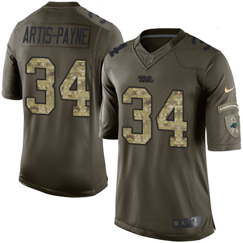 Men's Nike Carolina Panthers #34 Cameron Artis-Payne Elite Green Salute to Service NFL Jersey