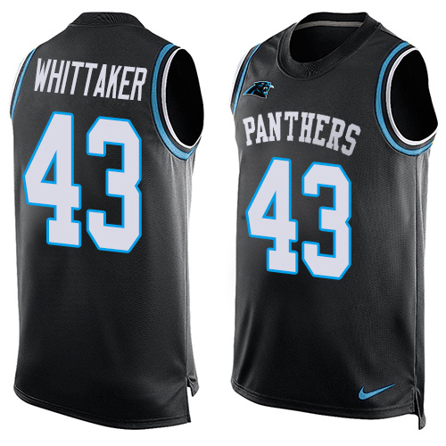 Men's Nike Carolina Panthers #43 Fozzy Whittaker Limited Black Player Name & Number Tank Top NFL Jersey