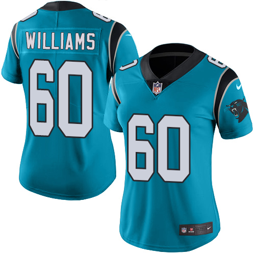 Women's Nike Carolina Panthers #60 Daryl Williams Limited Blue Rush Vapor Untouchable NFL Jersey
