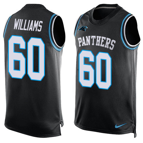 Men's Nike Carolina Panthers #60 Daryl Williams Elite Black Player Name & Number Tank Top NFL Jersey