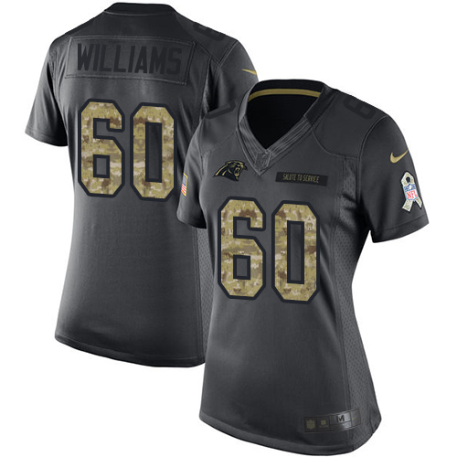 Women's Nike Carolina Panthers #60 Daryl Williams Limited Black 2016 Salute to Service NFL Jersey