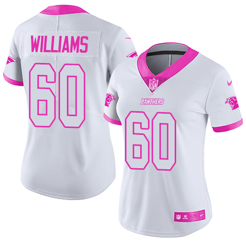 Women's Nike Carolina Panthers #60 Daryl Williams Limited White/Pink Rush Fashion NFL Jersey
