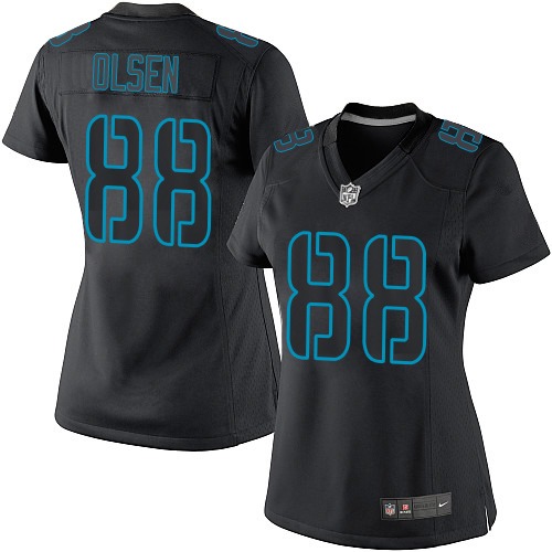Women's Nike Carolina Panthers #88 Greg Olsen Limited Black Impact NFL Jersey