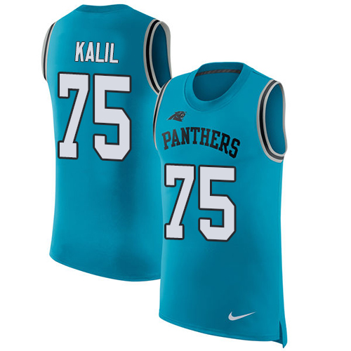 Men's Nike Carolina Panthers #75 Matt Kalil Blue Rush Player Name & Number Tank Top NFL Jersey
