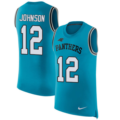 Men's Nike Carolina Panthers #12 Charles Johnson Blue Rush Player Name & Number Tank Top NFL Jersey