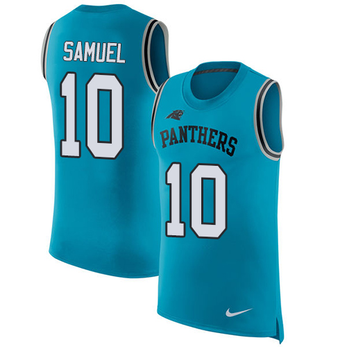 Men's Nike Carolina Panthers #10 Curtis Samuel Blue Rush Player Name & Number Tank Top NFL Jersey