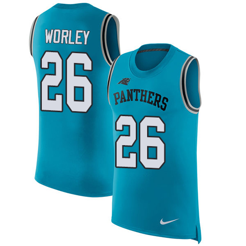Men's Nike Carolina Panthers #26 Daryl Worley Blue Rush Player Name & Number Tank Top NFL Jersey