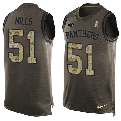Men's Nike Carolina Panthers #51 Sam Mills Limited Green Salute to Service Tank Top NFL Jersey