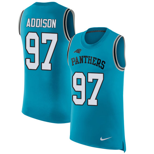 Men's Nike Carolina Panthers #97 Mario Addison Blue Rush Player Name & Number Tank Top NFL Jersey