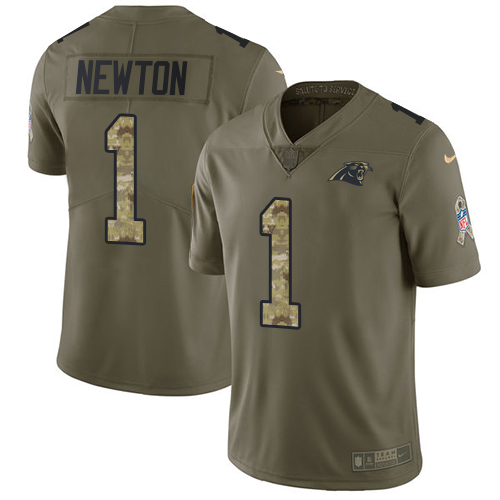 Men's Nike Carolina Panthers #1 Cam Newton Limited Olive/Camo 2017 Salute to Service NFL Jersey