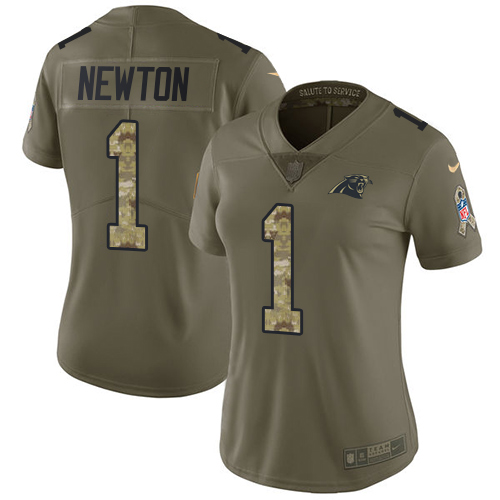 Women's Nike Carolina Panthers #1 Cam Newton Limited Olive/Camo 2017 Salute to Service NFL Jersey