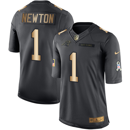 Youth Nike Carolina Panthers #1 Cam Newton Limited Black/Gold Salute to Service NFL Jersey