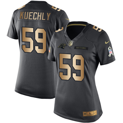 Women's Nike Carolina Panthers #59 Luke Kuechly Limited Black/Gold Salute to Service NFL Jersey