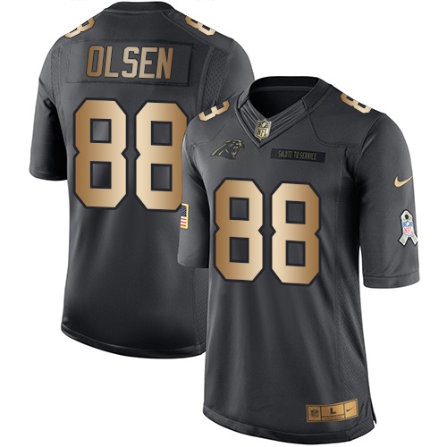 Men's Nike Carolina Panthers #88 Greg Olsen Limited Black/Gold Salute to Service NFL Jersey