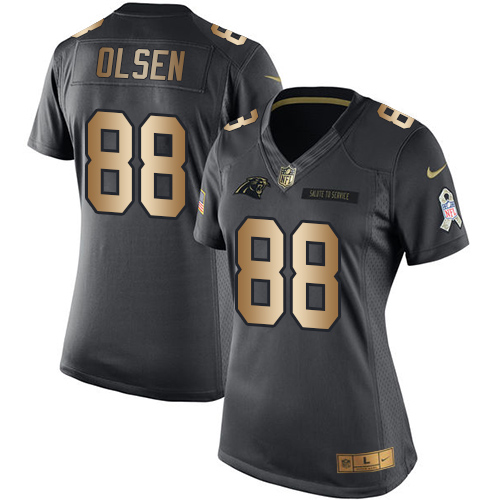 Women's Nike Carolina Panthers #88 Greg Olsen Limited Black/Gold Salute to Service NFL Jersey