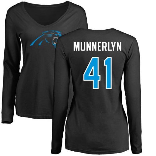 NFL Women's Nike Carolina Panthers #41 Captain Munnerlyn Black Name & Number Logo Slim Fit Long Sleeve T-Shirt