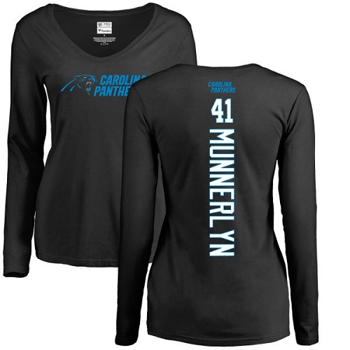 NFL Women's Nike Carolina Panthers #41 Captain Munnerlyn Black Backer Slim Fit Long Sleeve T-Shirt