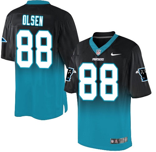 Men's Nike Carolina Panthers #88 Greg Olsen Elite Black/Blue Fadeaway NFL Jersey