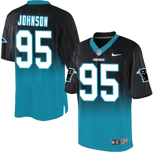 Men's Nike Carolina Panthers #95 Charles Johnson Elite Black/Blue Fadeaway NFL Jersey