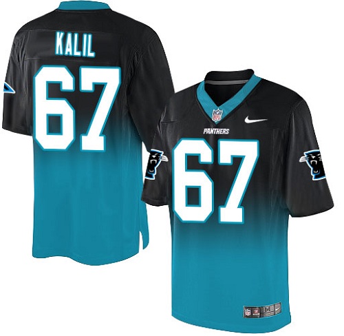Men's Nike Carolina Panthers #67 Ryan Kalil Elite Black/Blue Fadeaway NFL Jersey