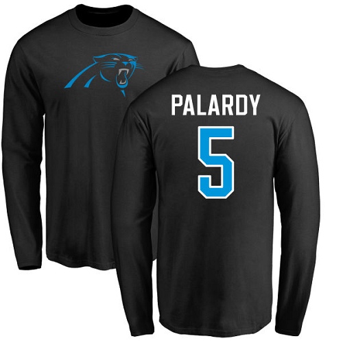 NFL Nike Carolina Panthers #5 Michael Palardy Black Name & Number Logo Long Sleeve T-Shirt