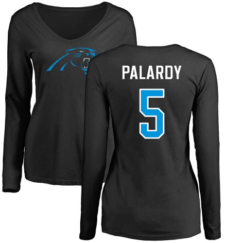 NFL Women's Nike Carolina Panthers #5 Michael Palardy Black Name & Number Logo Slim Fit Long Sleeve T-Shirt