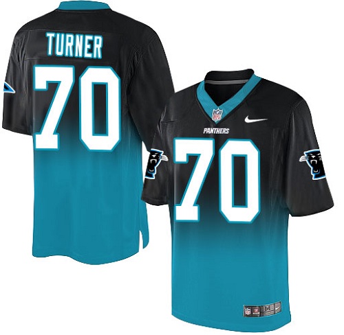 Men's Nike Carolina Panthers #70 Trai Turner Elite Black/Blue Fadeaway NFL Jersey