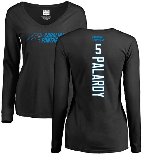NFL Women's Nike Carolina Panthers #5 Michael Palardy Black Backer Slim Fit Long Sleeve T-Shirt