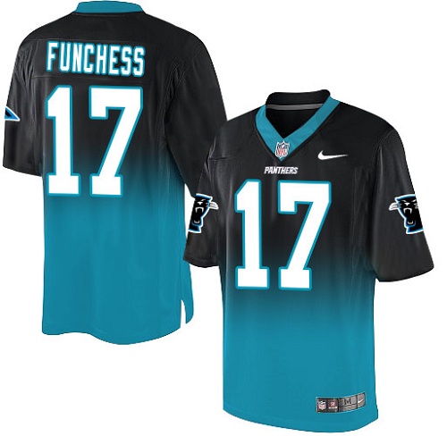 Men's Nike Carolina Panthers #17 Devin Funchess Elite Black/Blue Fadeaway NFL Jersey
