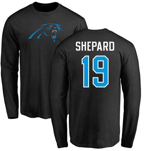 NFL Nike Carolina Panthers #19 Russell Shepard Black Name & Number Logo Long Sleeve T-Shirt