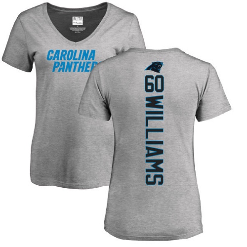 NFL Women's Nike Carolina Panthers #60 Daryl Williams Ash Backer V-Neck T-Shirt