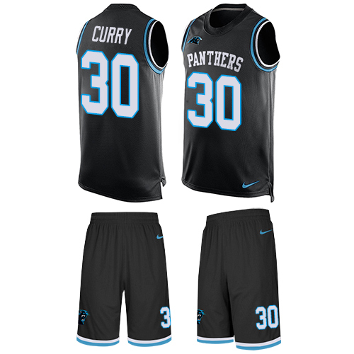 Men's Nike Carolina Panthers #30 Stephen Curry Limited Black Tank Top Suit NFL Jersey